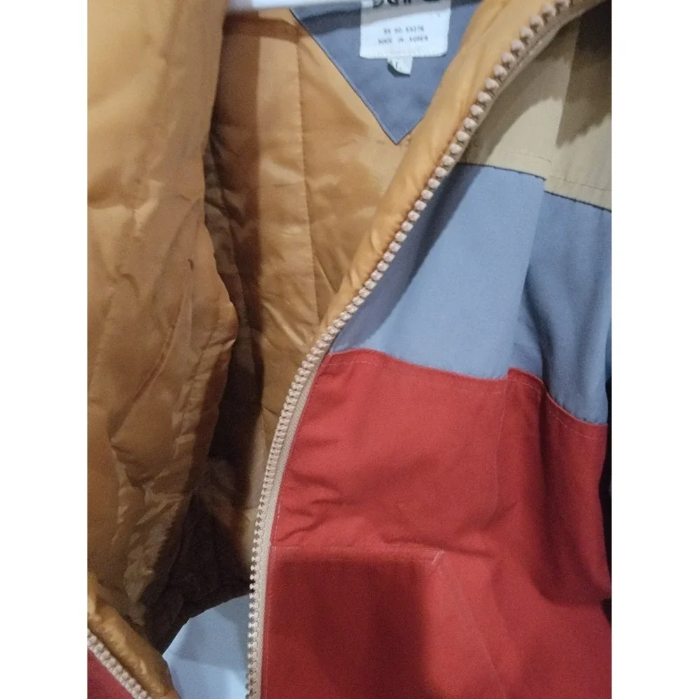 XTC Colorblock Full Zip Orange Gray Puffer Hooded coat Jacket, Retro Sz L 1970's
